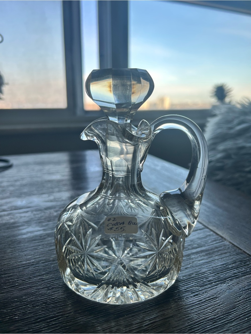 Source Unknown Clear Cut Glass Cruet with Stopper